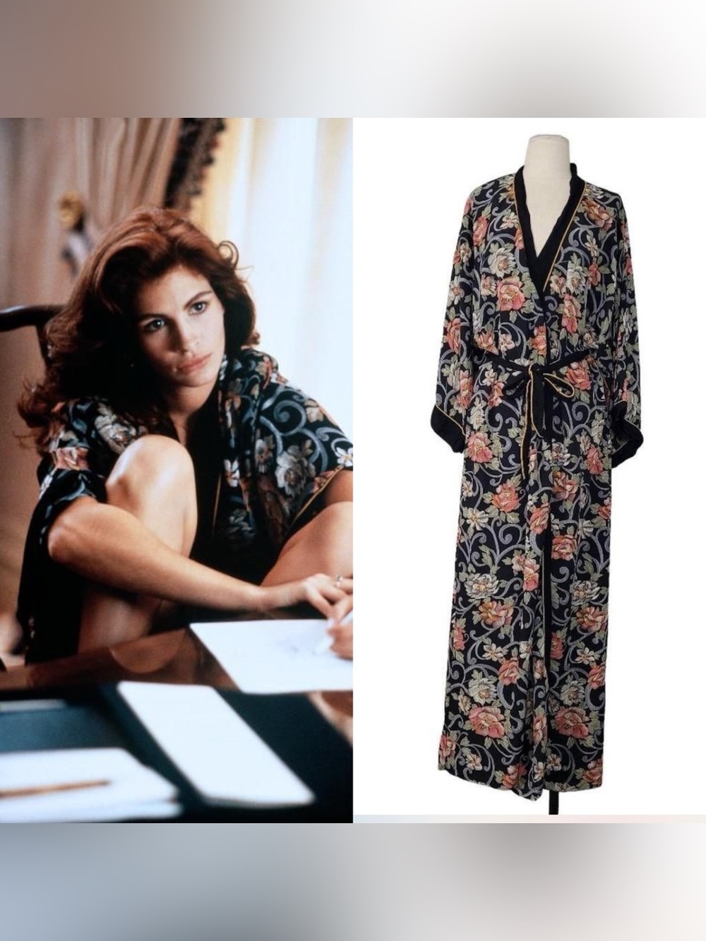 Vintage Natori Floral Robe M - As Seen on Julia Roberts in Pretty Woman (1990)